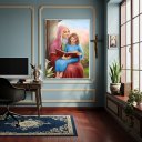 Ver imagem 1 de Quadro Decorativo Santa Ana e a Virgem Maria Menina -70x50cm:moldura Branca