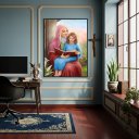 Ver imagem 2 de Quadro Decorativo Santa Ana e a Virgem Maria Menina -70x50cm:moldura Branca