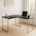 Ver imagem 1 de Mesa de Escritório em L Estilo Industrial Estudos Max Pé de Ferro - Preto/preto 90x150