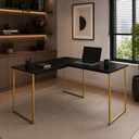 Ver imagem 1 de Mesa para Escritório em L 90x150 cm - Preto/Dourado 90x150