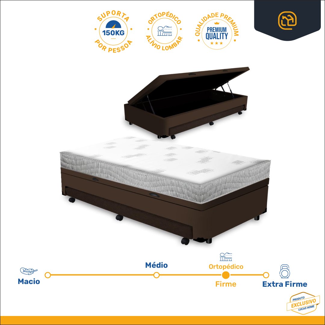 Cama Box Baú e Auxiliar Solteiro + Colchão de Espuma D23 Ortobom Light Liso 88 Cm - 4