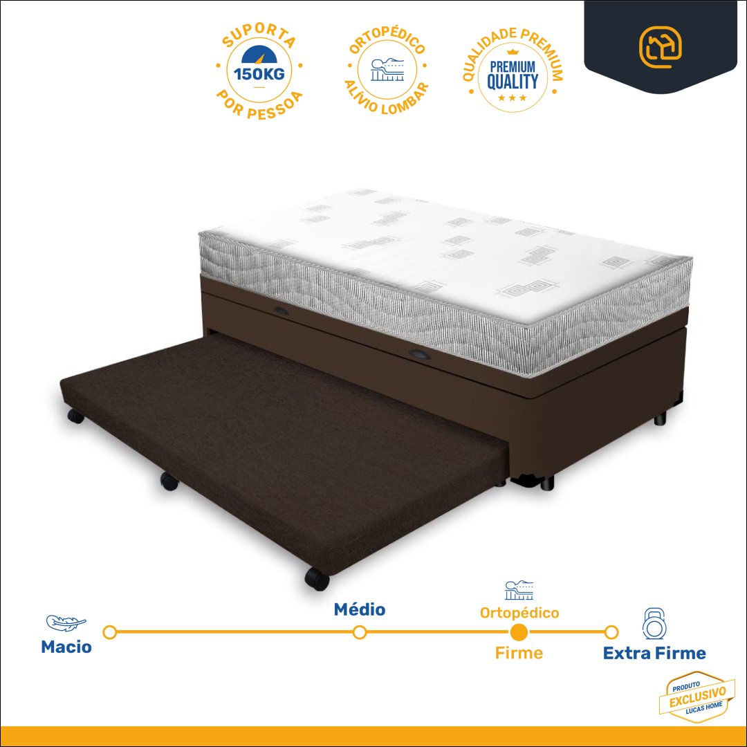 Cama Box Baú e Auxiliar Solteiro + Colchão de Espuma D23 Ortobom Light Liso 88 Cm - 3