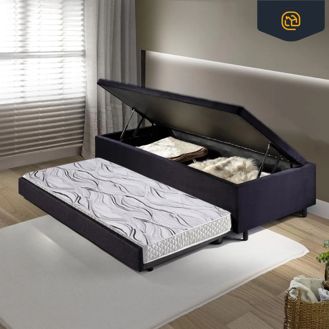 Cama Box Baú e Auxiliar Solteiro + Colchão de Espuma D23 Ortobom Light Liso 88 Cm - 7