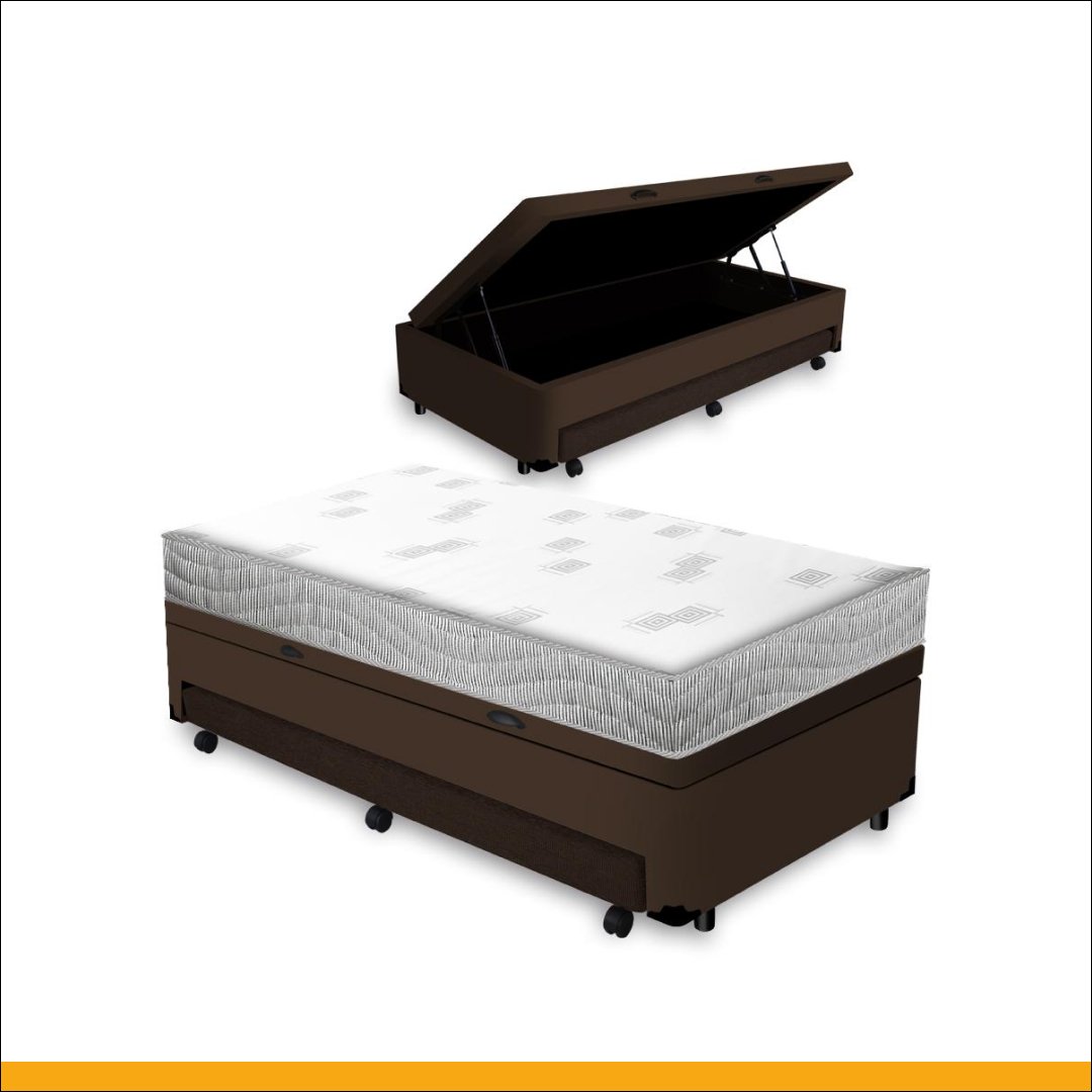 Cama Box Baú e Auxiliar Solteiro + Colchão de Espuma D23 Ortobom Light Liso 88 Cm - 2