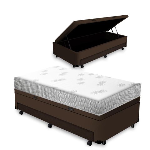 Cama Box Baú com Colchão de Espuma D23 Ortobom Light Liso + Auxiliar Solteiro 88 Cm