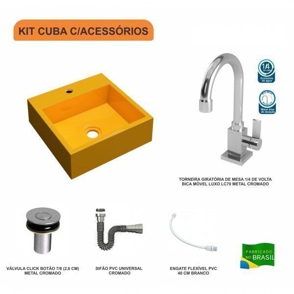 Kit Cuba Q395 com Torneira Luxo 1195 Metal e Válvula Click 1"B e Sifão Cromado e Flexível Compace - 3