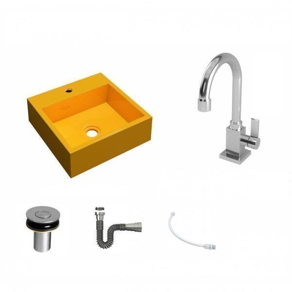 Kit Cuba Q395 com Torneira Luxo 1195 Metal e Válvula Click 1"B e Sifão Cromado e Flexível Compace - 2