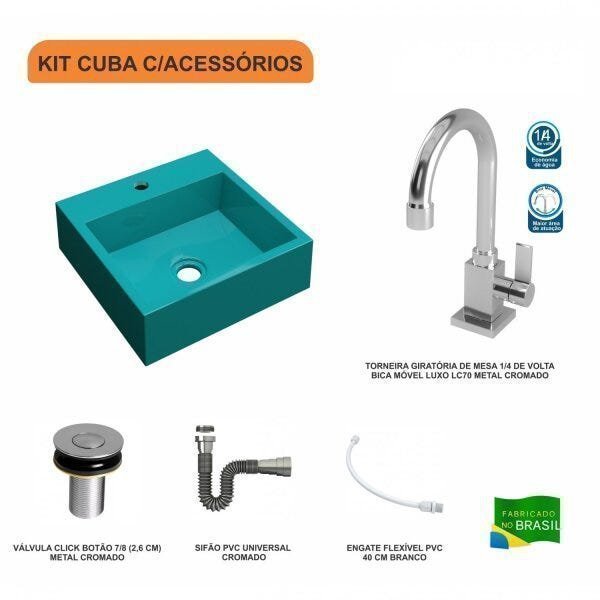 Kit Cuba Q395 com Torneira Luxo 1195 Metal e Válvula Click 1"B e Sifão Cromado e Flexível Compace - 3