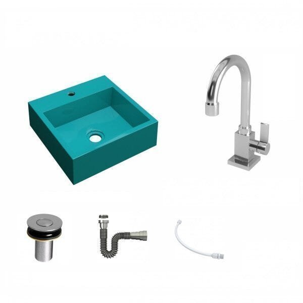 Kit Cuba Q395 com Torneira Luxo 1195 Metal e Válvula Click 1"B e Sifão Cromado e Flexível Compace - 2