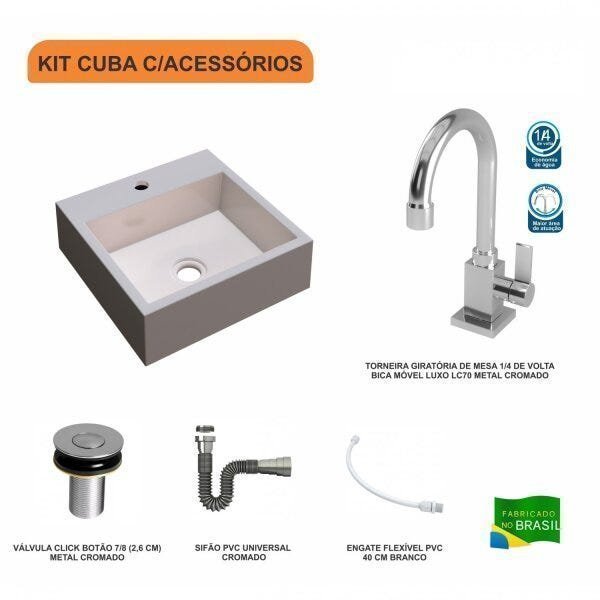 Kit Cuba Q395 com Torneira Luxo 1195 Metal e Válvula Click 1"B e Sifão Cromado e Flexível Compace - 3