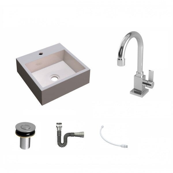 Kit Cuba Q395 com Torneira Luxo 1195 Metal e Válvula Click 1"B e Sifão Cromado e Flexível Compace - 2