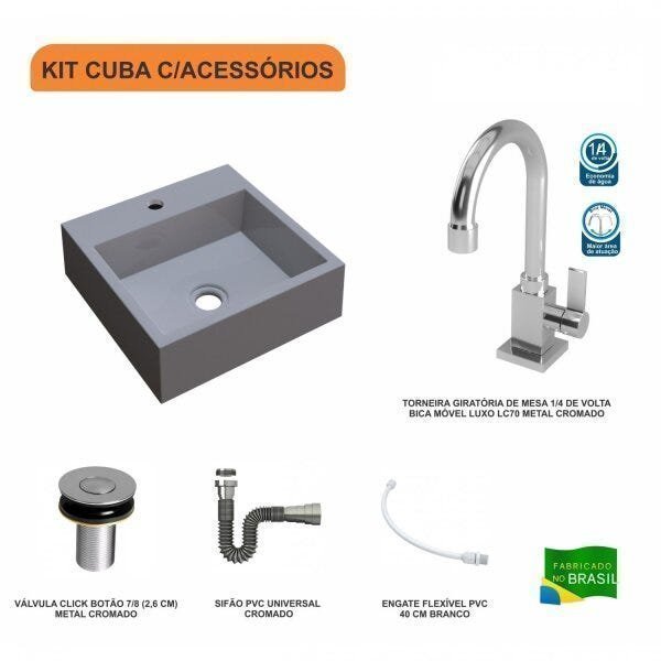 Kit Cuba Q395 com Torneira Luxo 1195 Metal e Válvula Click 1"B e Sifão Cromado e Flexível Compace - 3