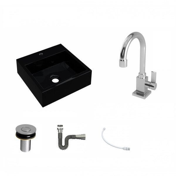 Kit Cuba Q395 com Torneira Luxo 1195 Metal e Válvula Click 1"B e Sifão Cromado e Flexível Compace - 2