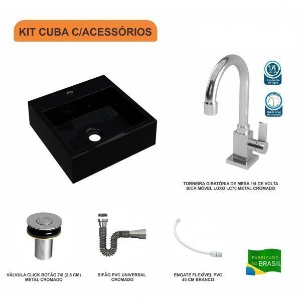 Kit Cuba Q395 com Torneira Luxo 1195 Metal e Válvula Click 1"B e Sifão Cromado e Flexível Compace - 3