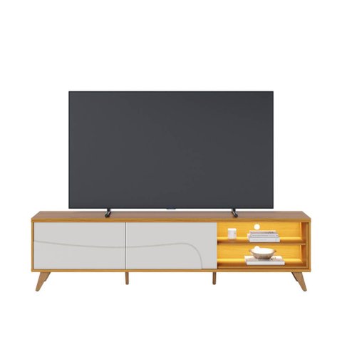 Rack TV Bancada 217cm 2 Portas de Correr Pé Madeira c/LED Samira C04 - D'Rossi