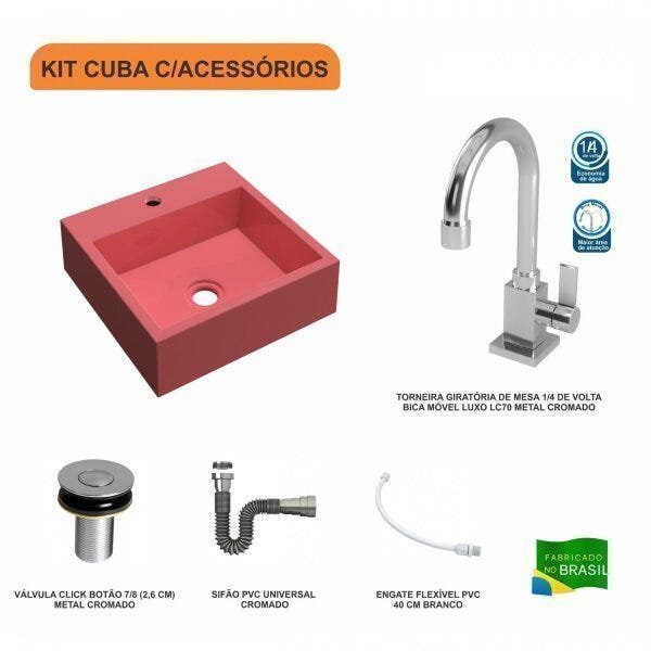 Kit Cuba Q395 com Torneira Luxo 1195 Metal e Válvula Click 1"B e Sifão Cromado e Flexível Compace - 3