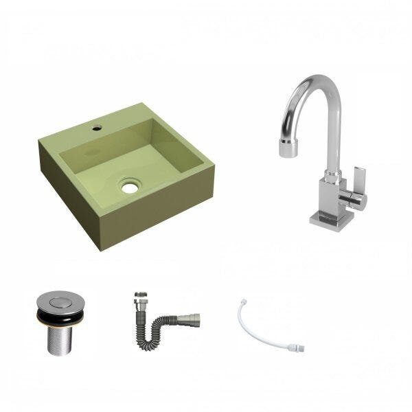 Kit Cuba Q395 com Torneira Luxo 1195 Metal e Válvula Click 1"B e Sifão Cromado e Flexível Compace - 2