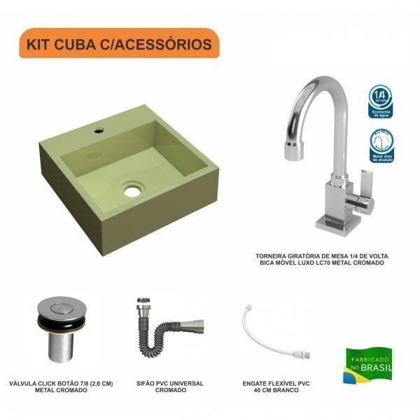 Kit Cuba Q395 com Torneira Luxo 1195 Metal e Válvula Click 1"B e Sifão Cromado e Flexível Compace - 3