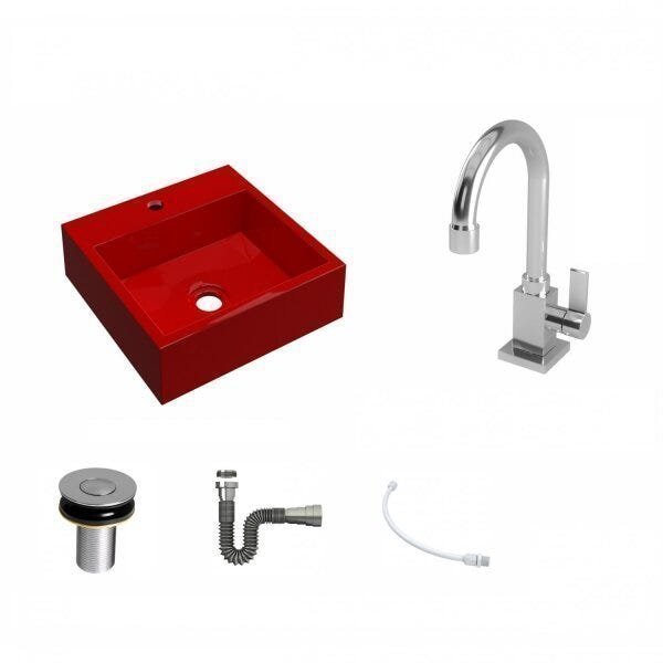 Kit Cuba Q395 com Torneira Luxo 1195 Metal e Válvula Click 1"B e Sifão Cromado e Flexível Compace - 2
