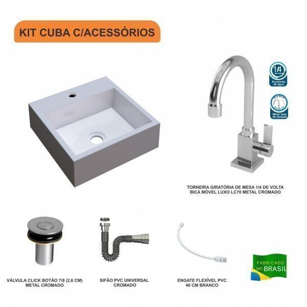 Kit Cuba Q395 com Torneira Luxo 1195 Metal e Válvula Click 1"B e Sifão Cromado e Flexível Compace - 3