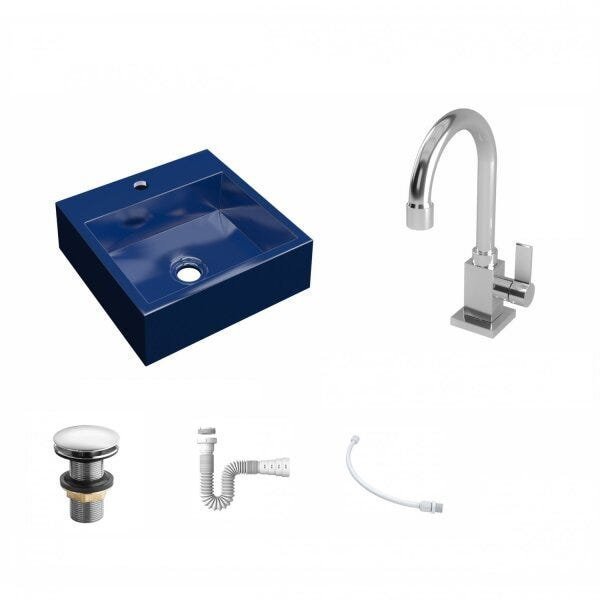 Kit Cuba Q395 com Torneira Luxo 1195 Metal e Válvula Click 1 Pol. e Sifão Pvc e Flexível Compace - 2