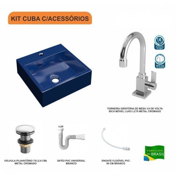 Kit Cuba Q395 com Torneira Luxo 1195 Metal e Válvula Click 1 Pol. e Sifão Pvc e Flexível Compace - 3