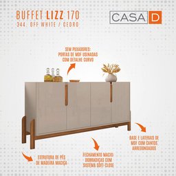 Balcão Buffet Lizz 4 Portas Off White/cedro 050518 - Casa D - 4