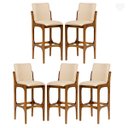 Ver imagem 1 de Kit 5 Banquetas Alta para Balcão Lisboa Madeira Imbuia Linho Bege M58 Rmi