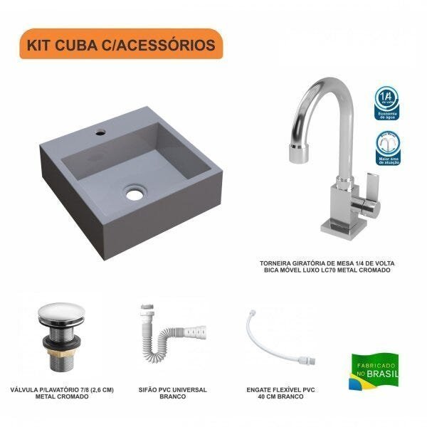 Kit Cuba Q395 com Torneira Luxo 1195 Metal e Válvula Click 1 Pol. e Sifão Pvc e Flexível Compace - 3