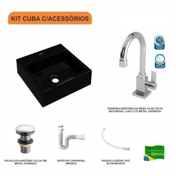 Kit Cuba Q395 com Torneira Luxo 1195 Metal e Válvula Click 1 Pol. e Sifão Pvc e Flexível Compace - 3