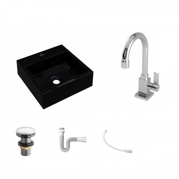 Kit Cuba Q395 com Torneira Luxo 1195 Metal e Válvula Click 1 Pol. e Sifão Pvc e Flexível Compace - 2