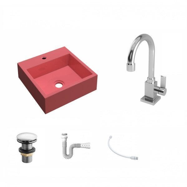 Kit Cuba Q395 com Torneira Luxo 1195 Metal e Válvula Click 1 Pol. e Sifão Pvc e Flexível Compace - 2