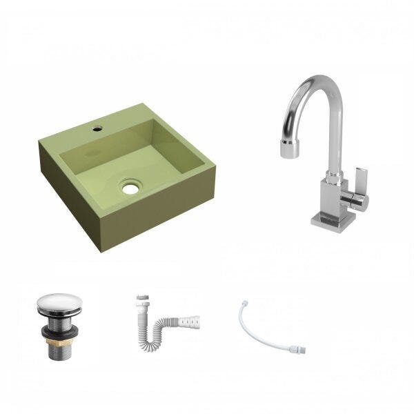 Kit Cuba Q395 com Torneira Luxo 1195 Metal e Válvula Click 1 Pol. e Sifão Pvc e Flexível Compace - 2