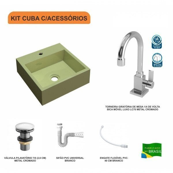 Kit Cuba Q395 com Torneira Luxo 1195 Metal e Válvula Click 1 Pol. e Sifão Pvc e Flexível Compace - 3