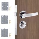 Ver imagem 1 de Fechadura para Porta Externa Perfil Redondo Aço Inox Polido Cromado + Dobradiças Aço Zincado 3.1/2"
