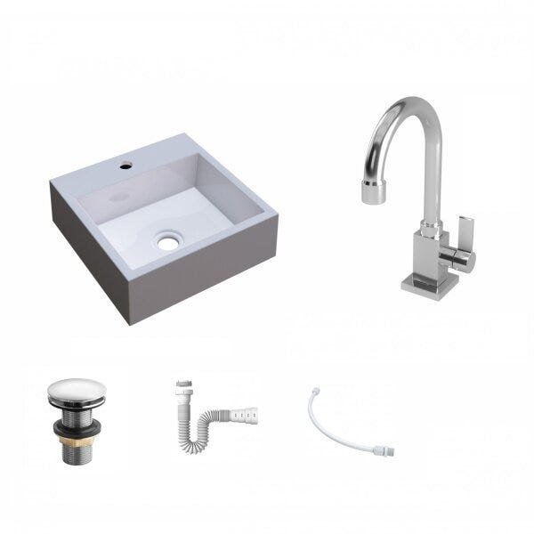 Kit Cuba Q395 com Torneira Luxo 1195 Metal e Válvula Click 1 Pol. e Sifão Pvc e Flexível Compace - 2