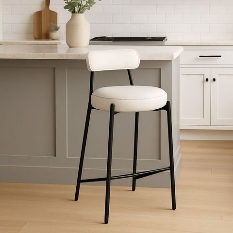 Banqueta Cozinha Média com Encosto Industrial Preto Londres Pu Branco D03 - D'Rossi