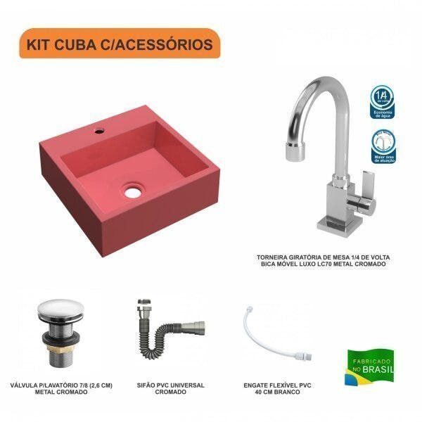 Kit Cuba Q395 com Torneira Luxo 1195 Metal e Válvula Click 1 Pol. e Sifão Cromado e Flexível Compace - 3
