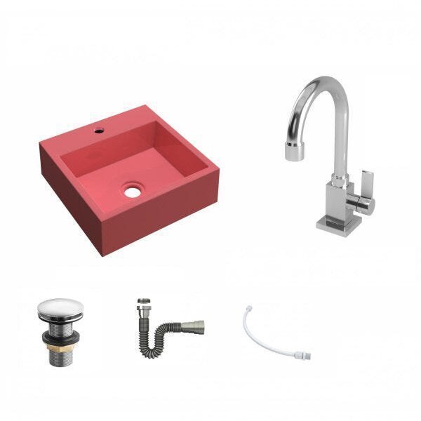 Kit Cuba Q395 com Torneira Luxo 1195 Metal e Válvula Click 1 Pol. e Sifão Cromado e Flexível Compace - 2