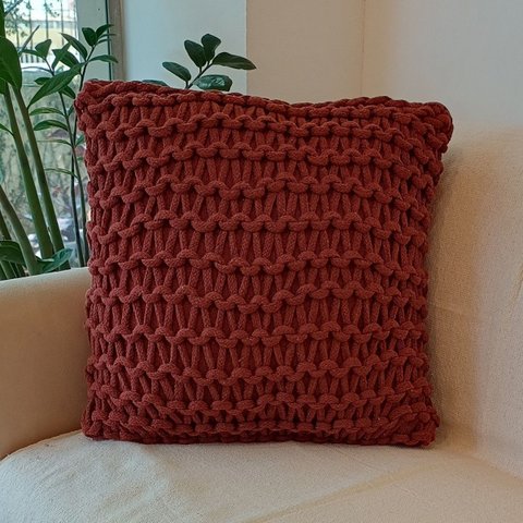 Capa de Almofada Artesanal Cordão Bordo Terracota 45x45
