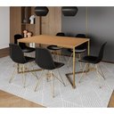 Ver imagem 1 de Mesa Jantar Industrial Retangular 137X90Cm Canela Base V Com 6 Cadeiras Pretas Base Dou Cor: Canela