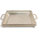 Ver imagem 3 de Bandeja Decorativa Retangular Prata com Alças e Detalhes Clássicos C: 54cm L: 34cm