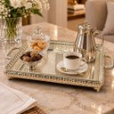 Ver imagem 2 de Bandeja Decorativa Retangular Prata com Alças e Detalhes Clássicos C: 54cm L: 34cm