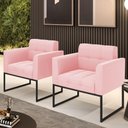 Ver mais imagens de Kit 2 Poltronas Elisa Suede Rosa Bebê Base Metálica Industrial Preto - D'Rossi