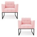 Ver imagem 1 de Kit 2 Poltronas Elisa Suede Rosa Bebê Base Metálica Industrial Preto - D'Rossi