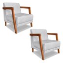 Ver imagem 1 de Kit 02 Poltronas Decorativa Natália Linho Cinza Base em Madeira Castanho - Pallazio