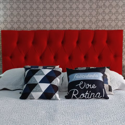 Cabeceira Estofada Solteiro Capitonê Luna Suede Liso Vermelho 90 X 120 RBL