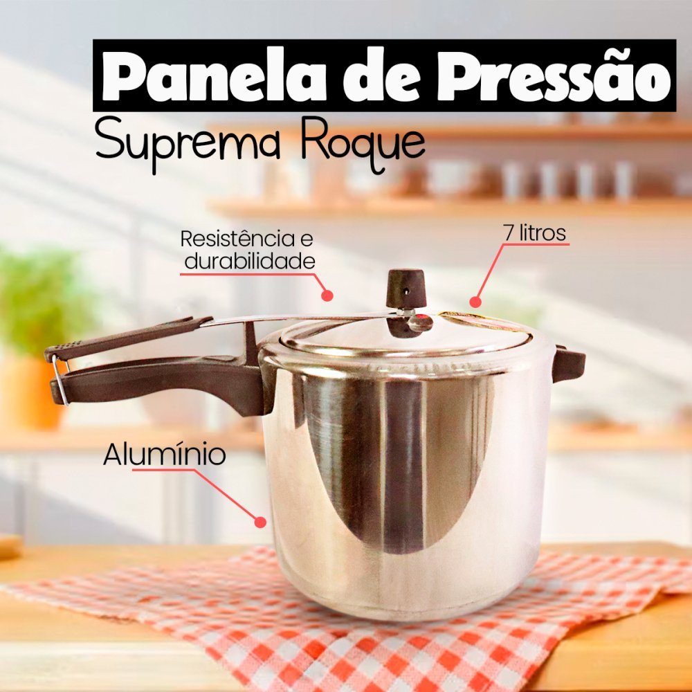 Panela de Pressão Resistente Alumínio Suprema Roque 7 Litros Alça Reforçada - 6