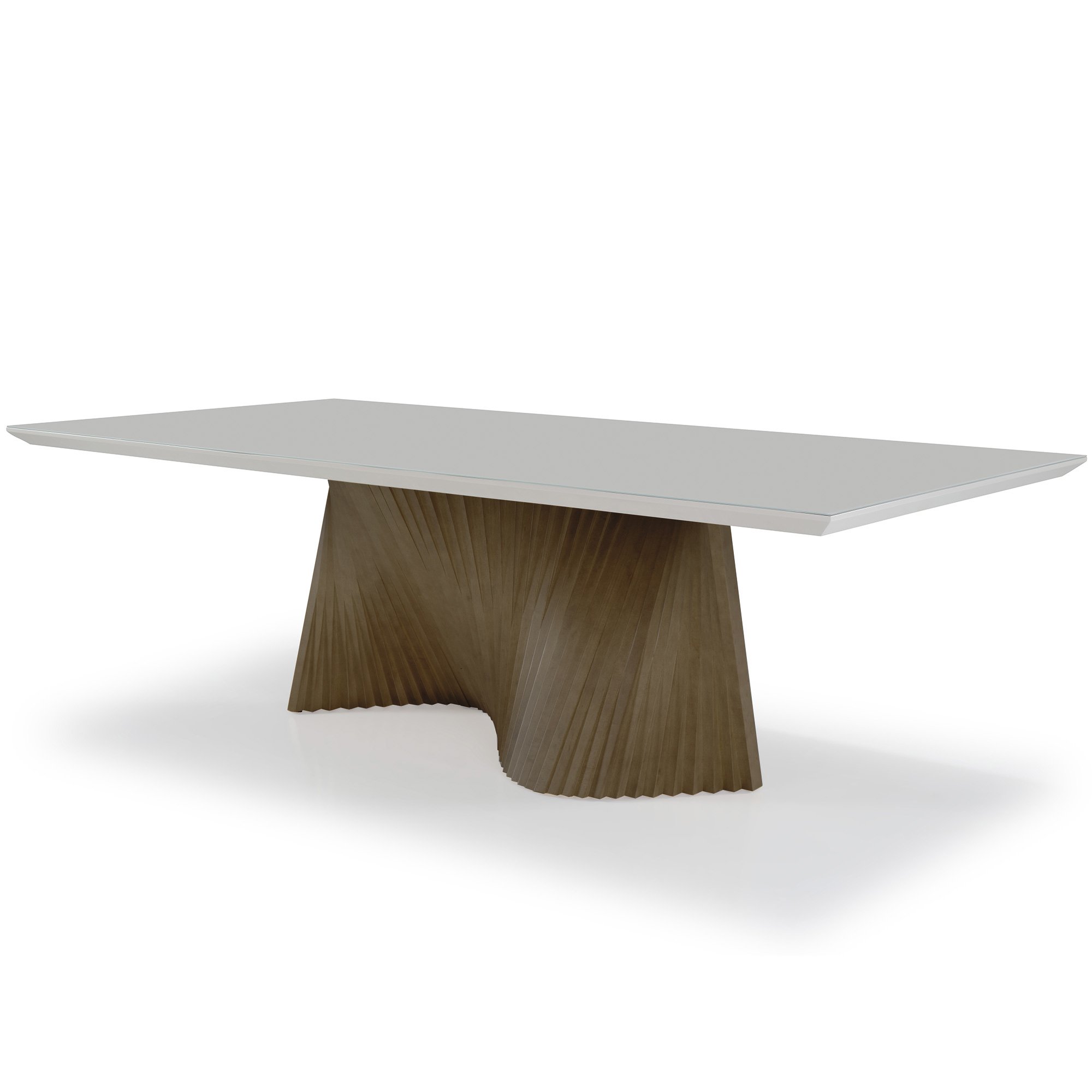 Mesa de Jantar Retangular Capela Tampo com Vidro Base Ripada Madeira Maciça:off White / Imbuia/200x1