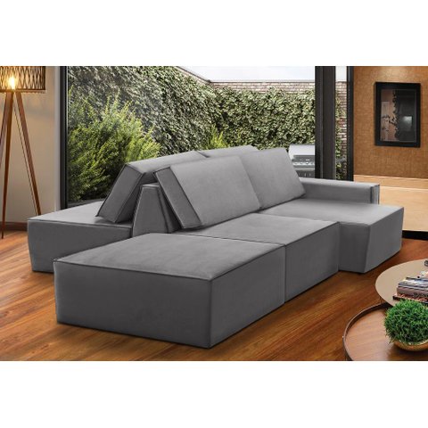 Sofá Ilha 7 Lugares Isadora Suede Cinza Adonai Estofados